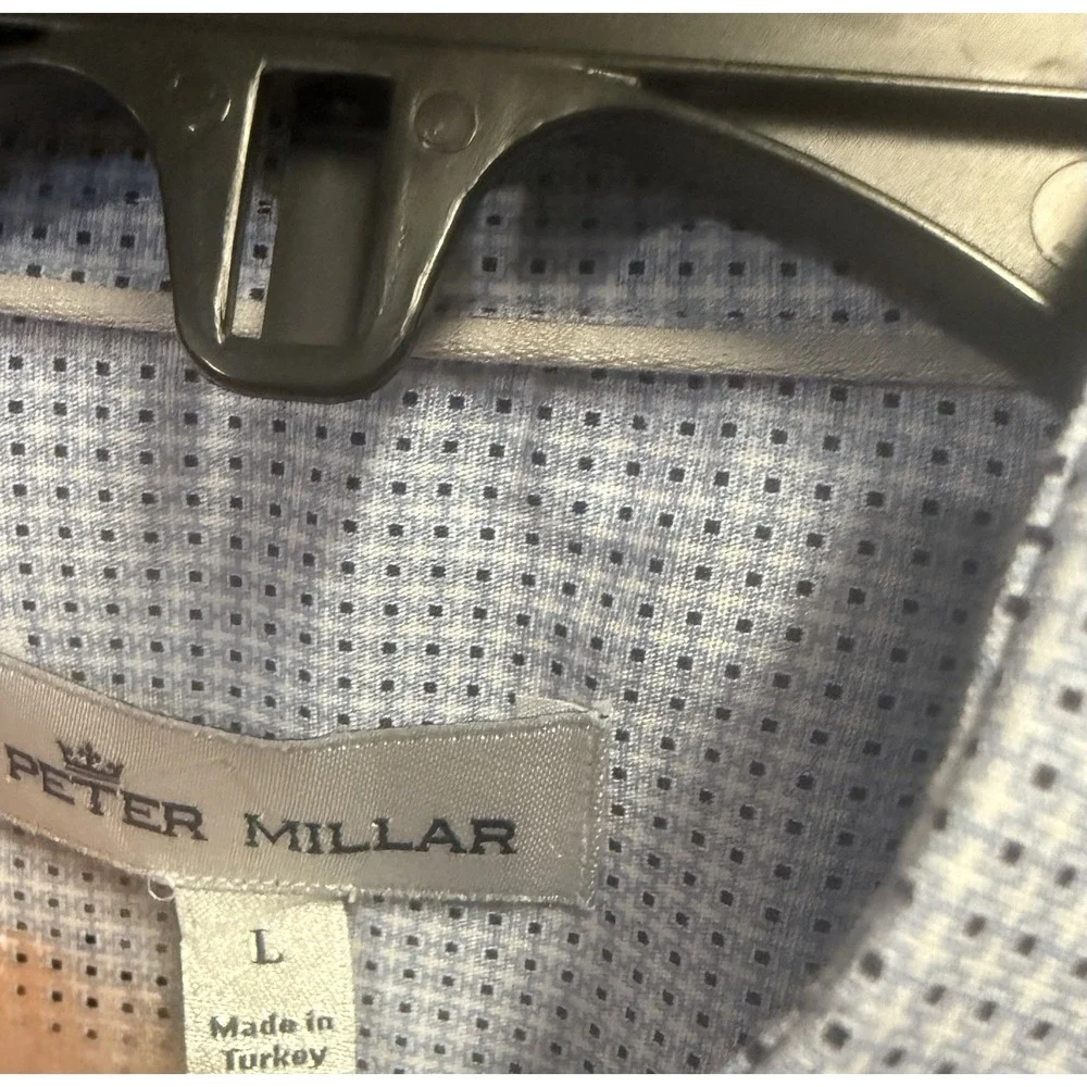 Peter Millar Men's L Blue Patterned Dress Shirt Stretch Button Up Work Golf
